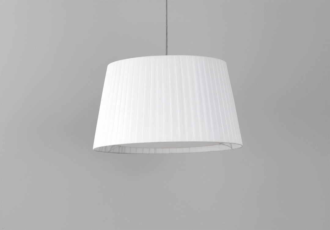 White pleated Tapered Round 400 shade—suspended pendant showing vertical pleats