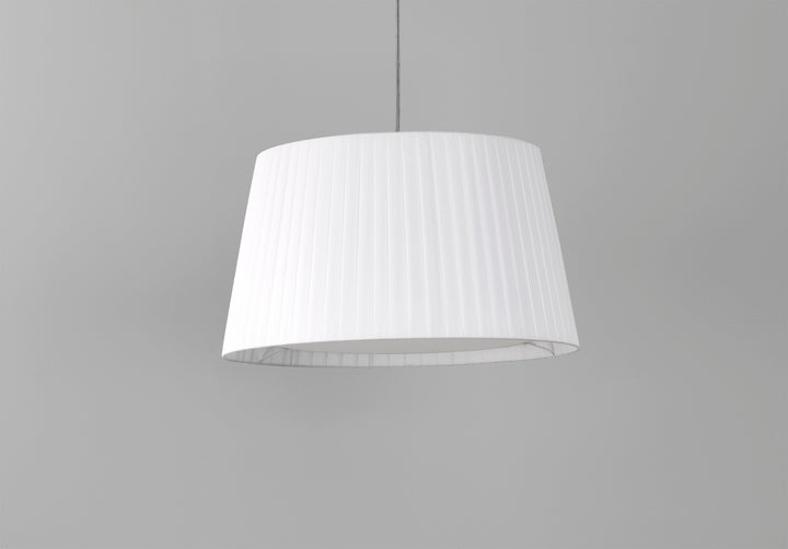 White pleated Tapered Round 400 shade—suspended pendant showing vertical pleats