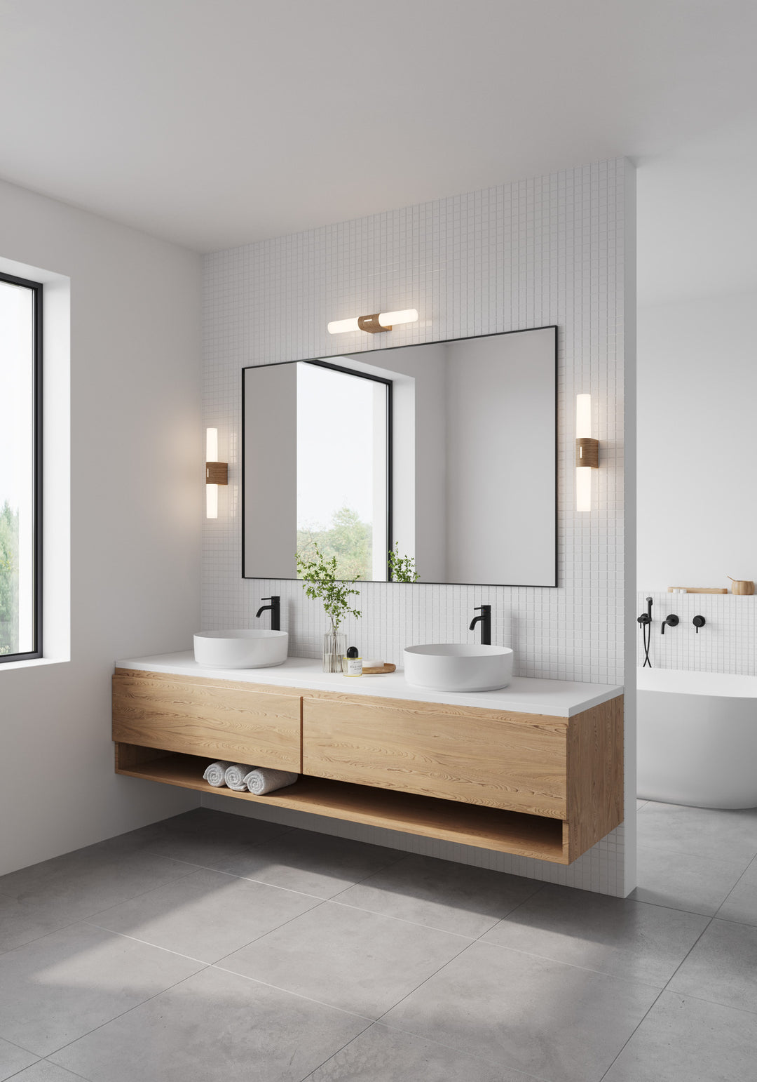 Nordlux Helva Double Basic | Wood Foil Bathroom Light Wood 2015311004