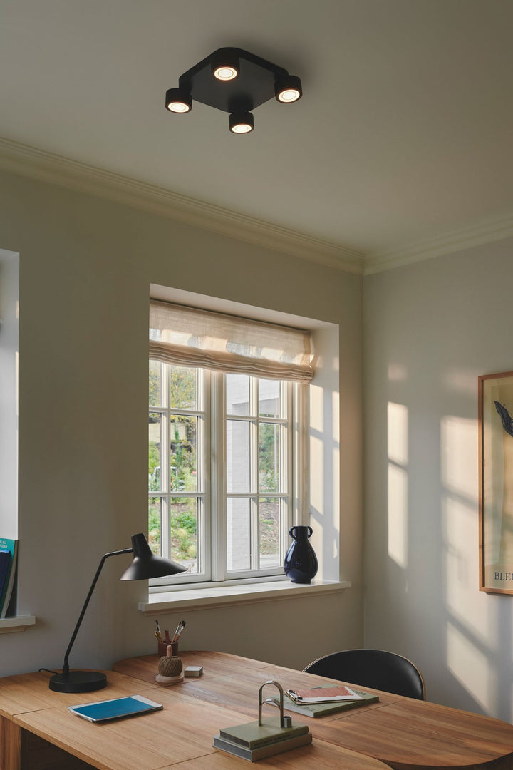 Nordlux Clyde 4-Spot Ceiling Light – Adjustable Scandinavian Design with Moodmaker™ Function in Black 2412256003
