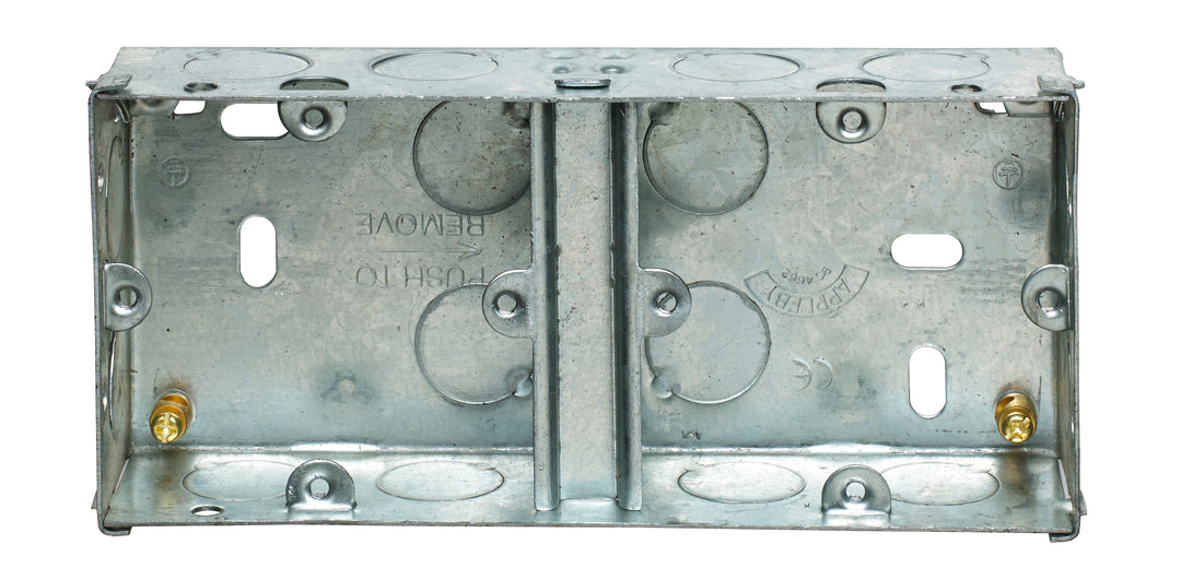 Image of Appleby SB636 Flush Dual Box 35mm Flush Dual c/w Fixed Lugs, a flush mounting metal back box for switches and sockets.