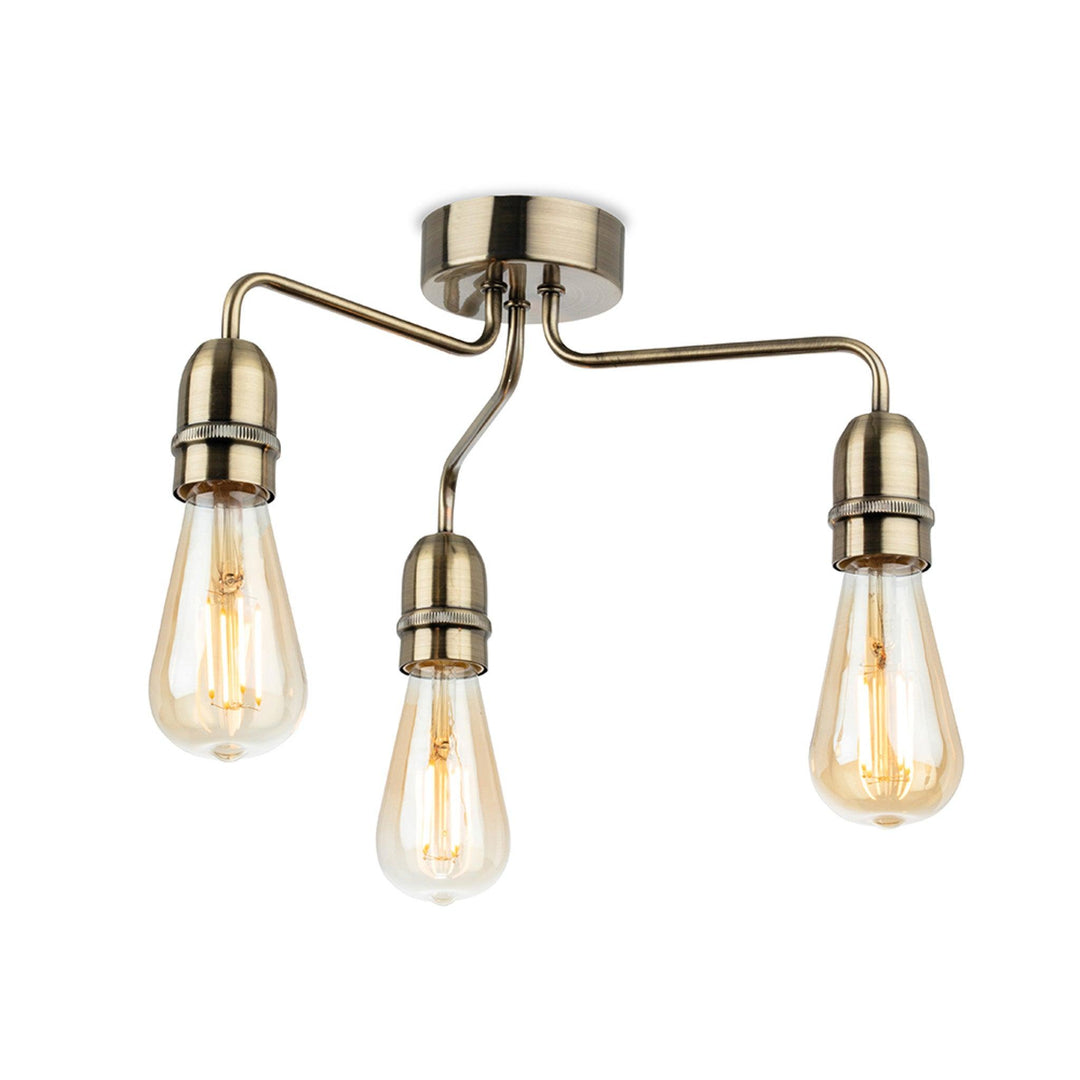Leon 3 Light Flush Ceiling Fitting Antique Brass - Prisma Lighting