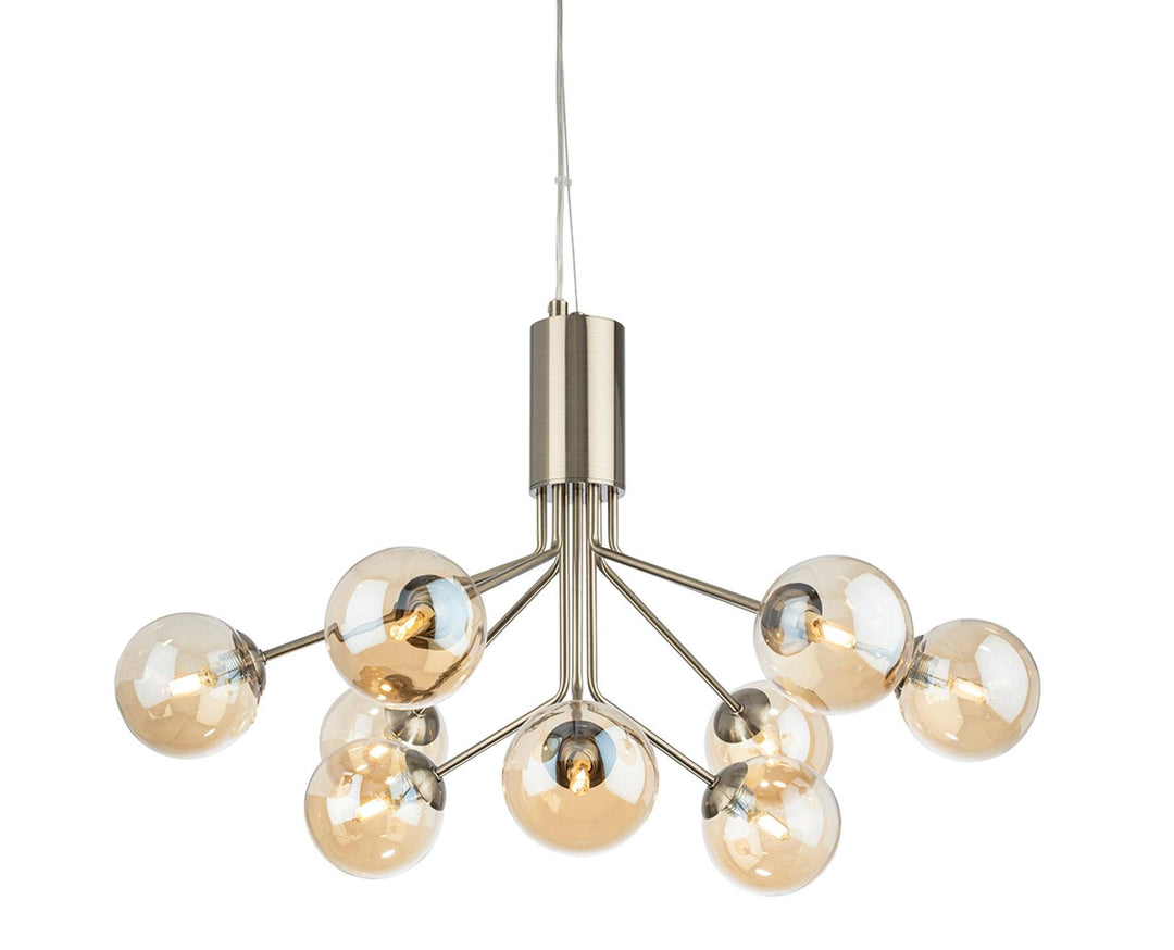 Montana 9 Light Fitting Antique Brass with Amber Glass - Prisma Lighting