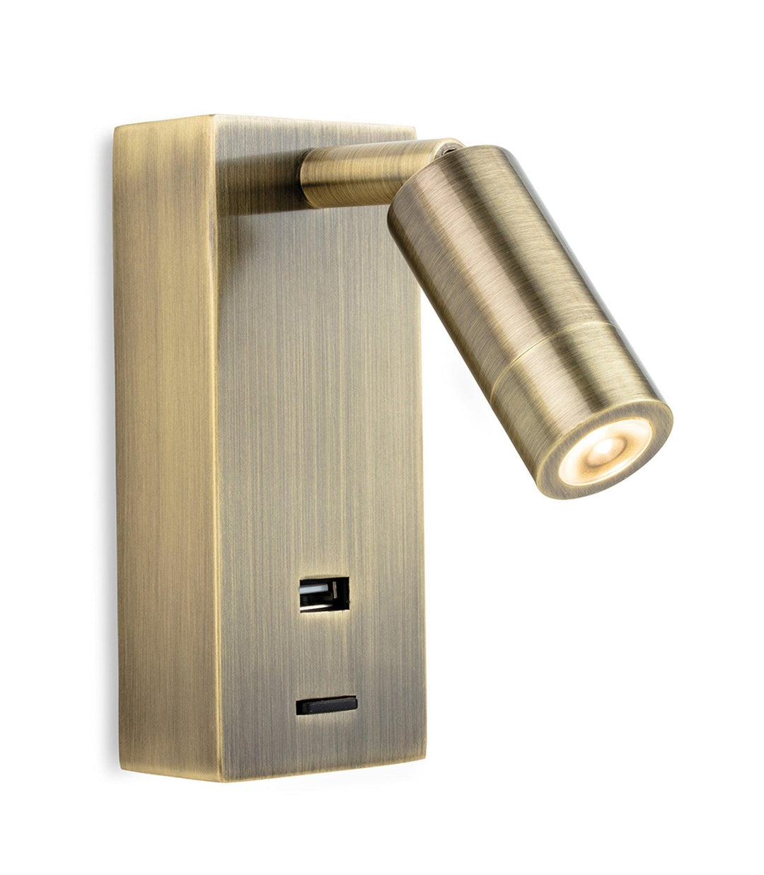 Clifton LED Wall Light & USB Port Antique Brass - Prisma Lighting
