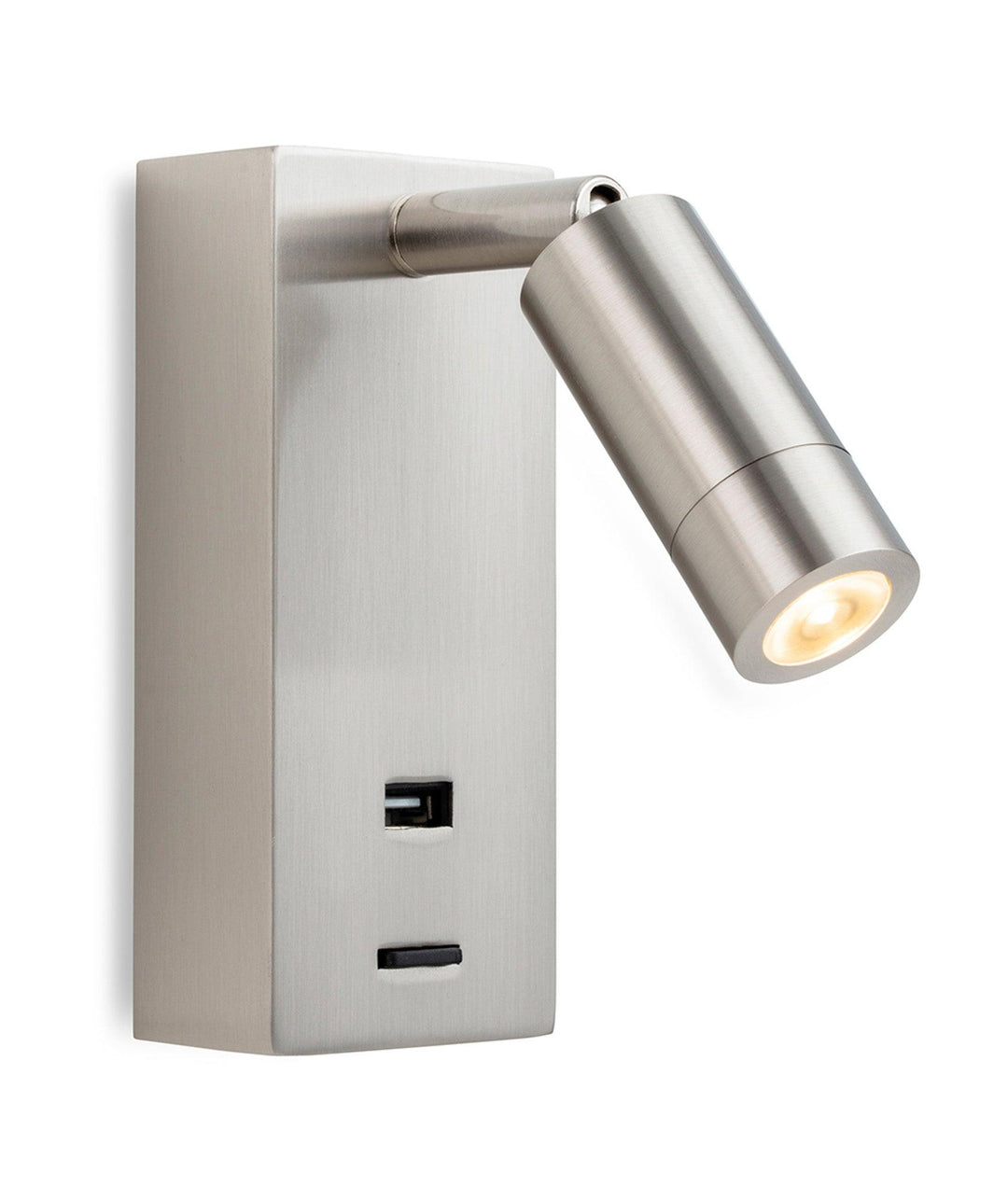 Clifton LED Wall Light & USB Port Brushed Steel - Prisma Lighting