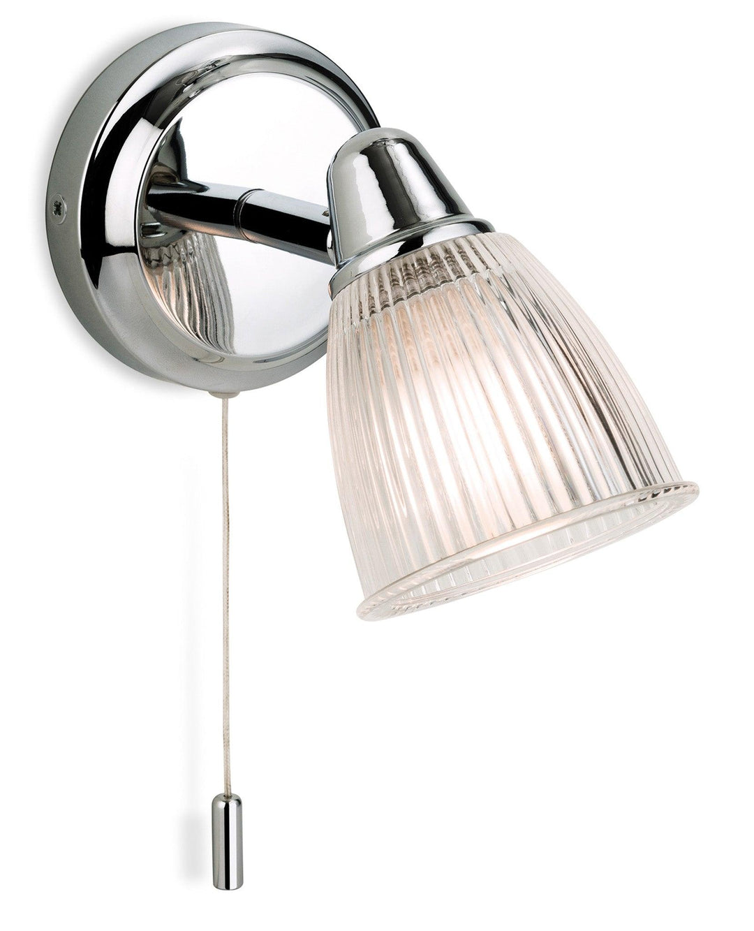 Echo Wall Light (Switched) Chrome with Clear Ribbed Glass - Prisma Lighting