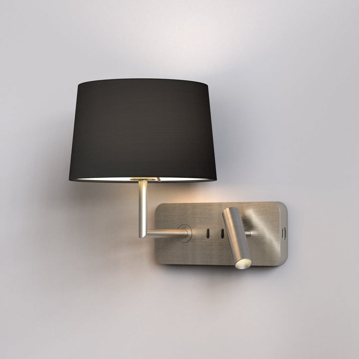 Astro Side by Side Grande USB wall light in Matt Nickel—sculptural zinc rise with shade and USB port
