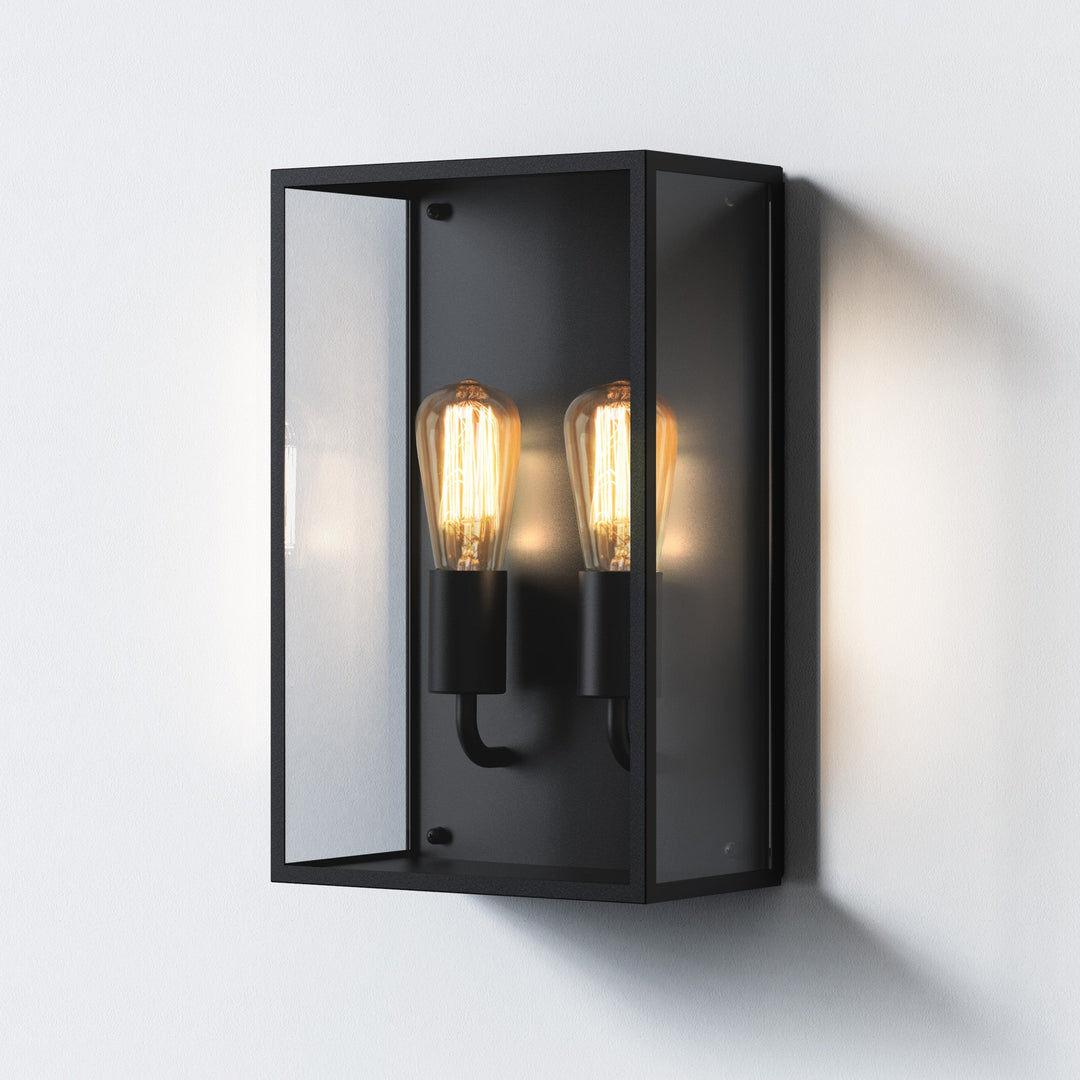 Astro Messina Twin wall light in Textured Black with twin clear glass panels