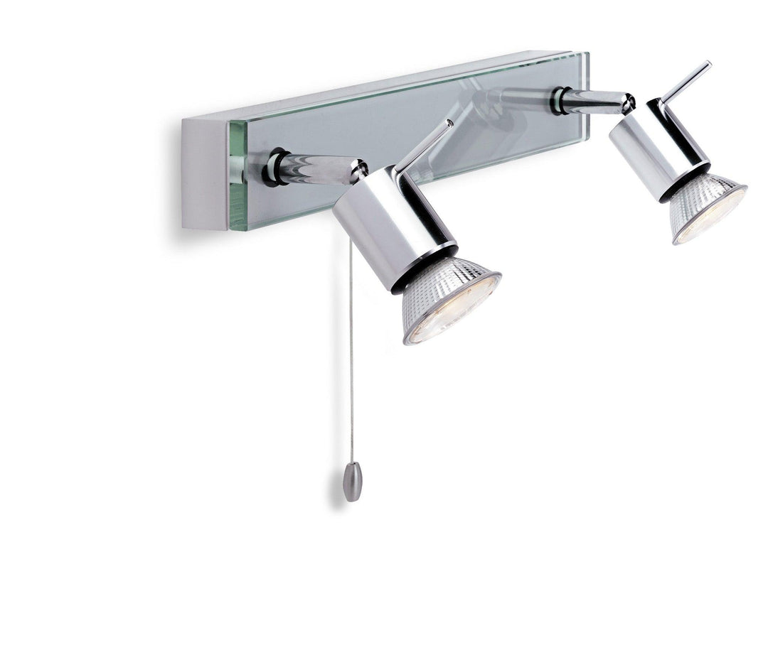 Aqua 2 Light Bar (Switched) Aluminium with Clear Glass - Prisma Lighting