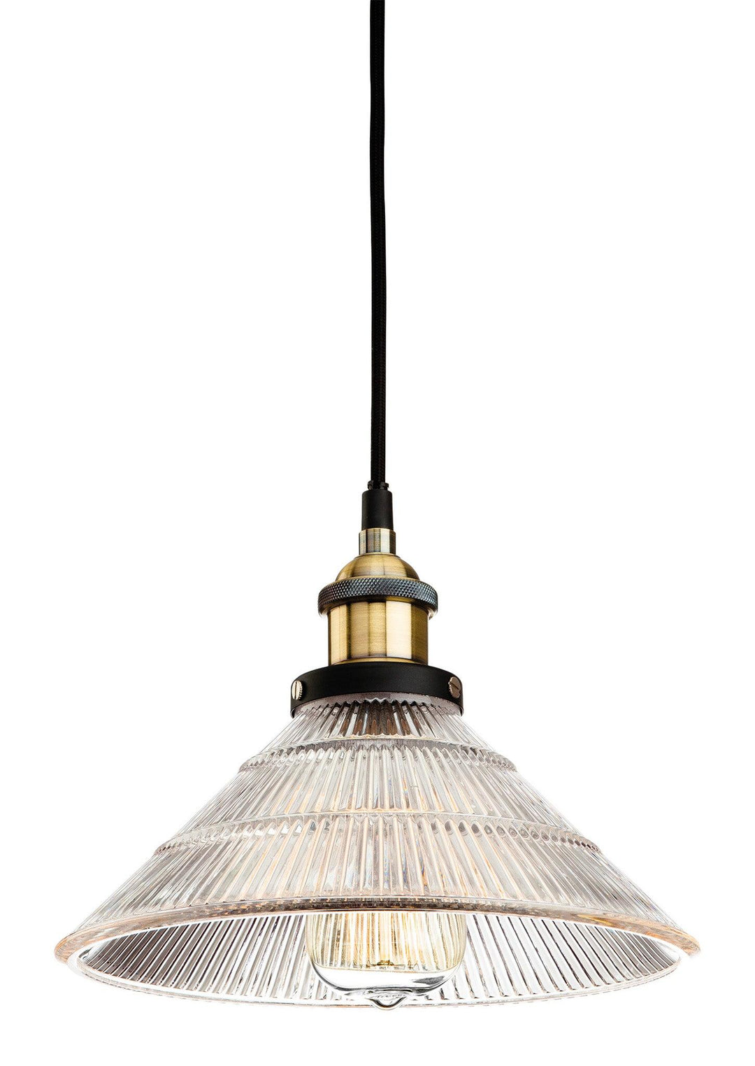 Empire Pendant Antique Brass with Clear Fluted Glass - Prisma Lighting