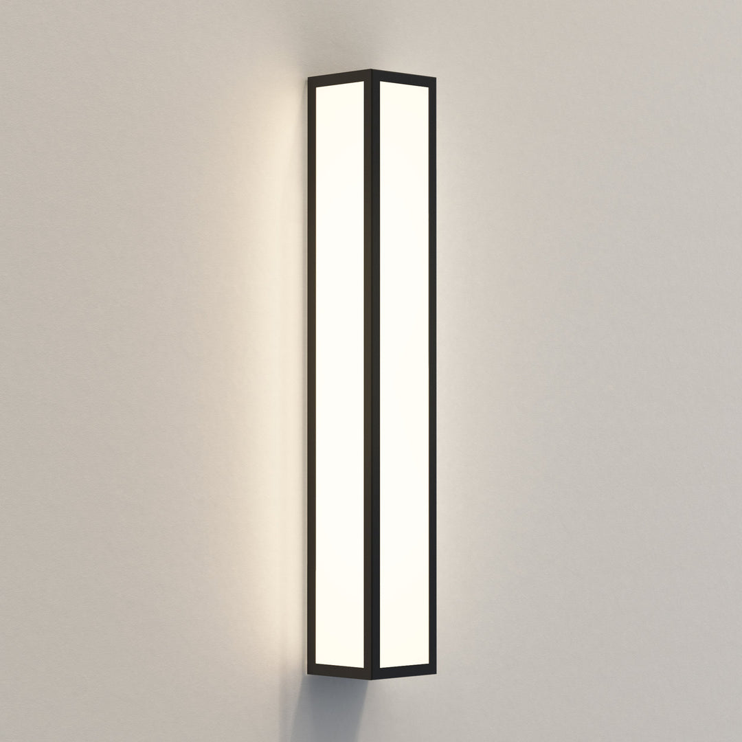 Astro Salerno 520 LED wall light in textured black, vertical, with frosted glass panel