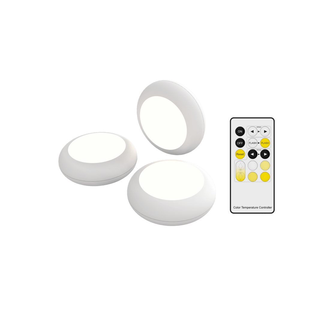 Calex Indoor Puck Lights with Remote, Set of 3, Battery-Powered