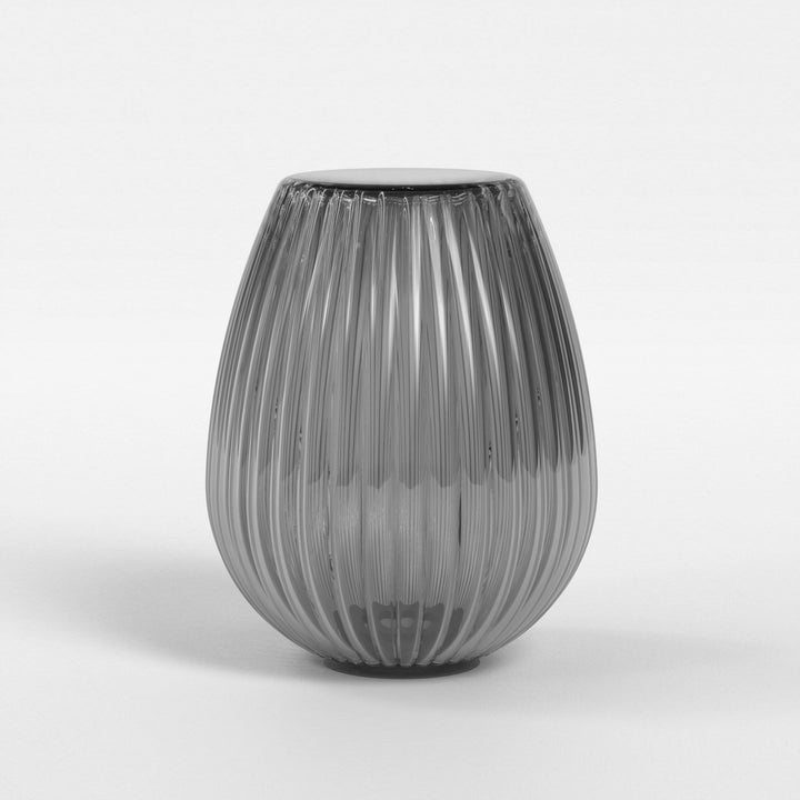 Detail of smoke ribbed Tulip shade showing vertical glass ribbing