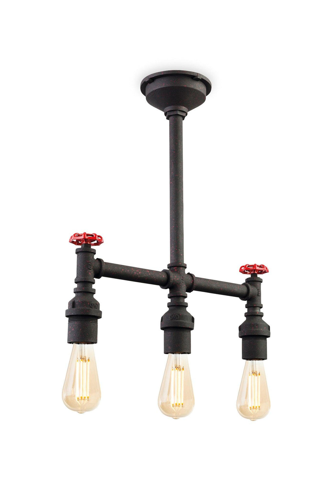 Factory 3 Light Semi Flush Fitting Rustic Black - Prisma Lighting
