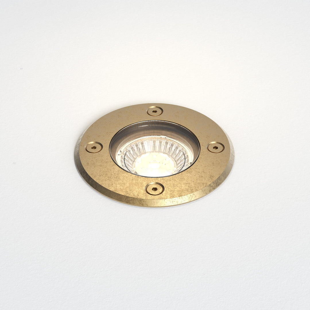 Astro Gramos Round Ground Light in Solid Brass, recessed drive-over up-light