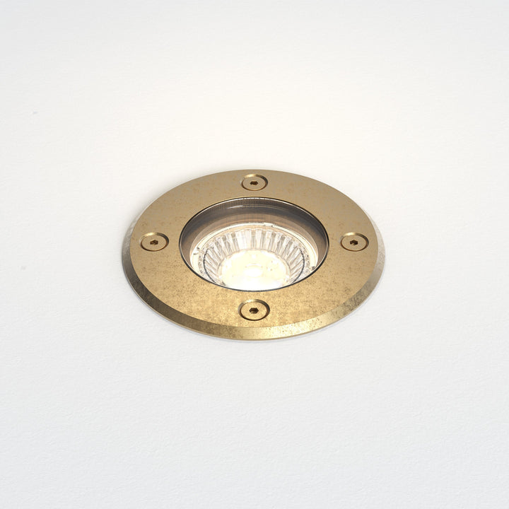 Astro Gramos Round Ground Light in Solid Brass, recessed drive-over up-light