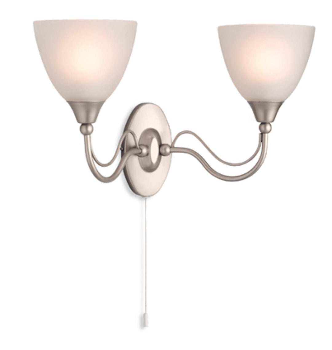 Santana 2 Light Wall (Switched) Satin Steel with Opal Glass - Prisma Lighting