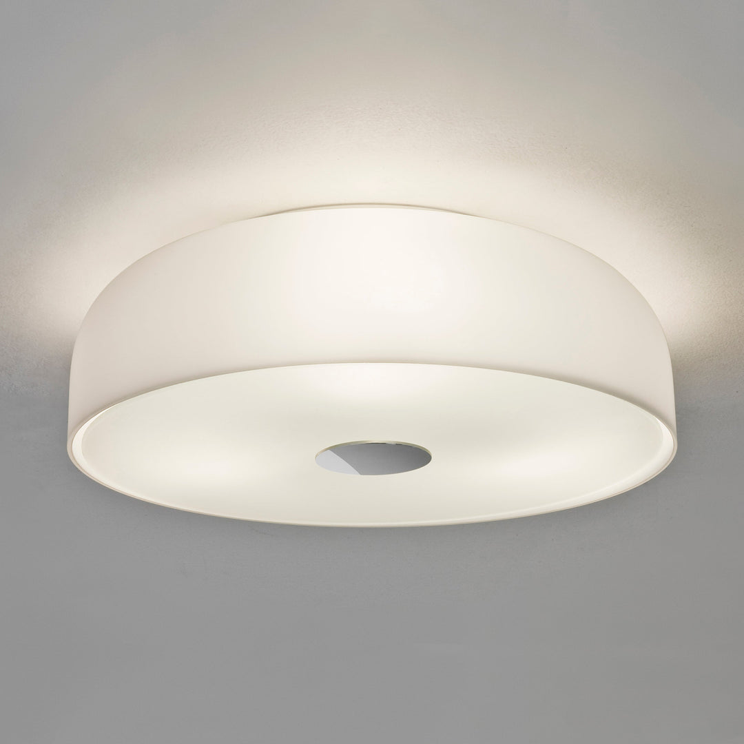 Astro Syros ceiling lamp in white glass, flush-mounted with polished chrome trim