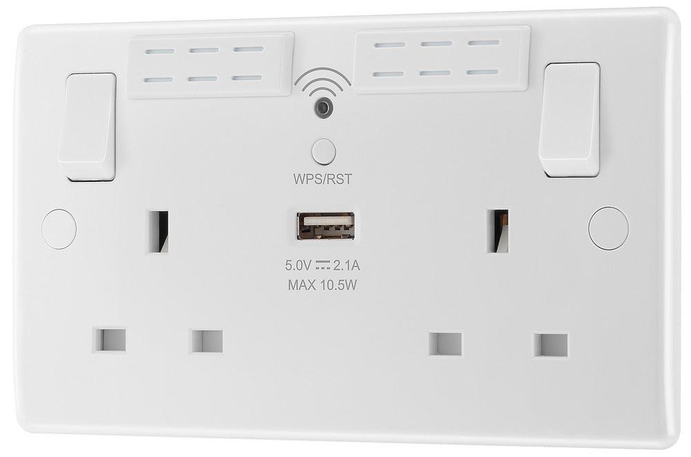 800 Series 13A 2-Gang Socket with Wi-Fi and USB Ports (2.1A) - Prisma Lighting
