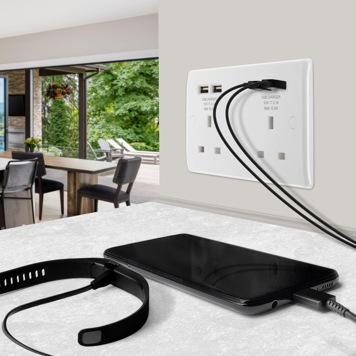800 Series 13A 2-Gang Socket with USB Ports (4.2A) - Prisma Lighting