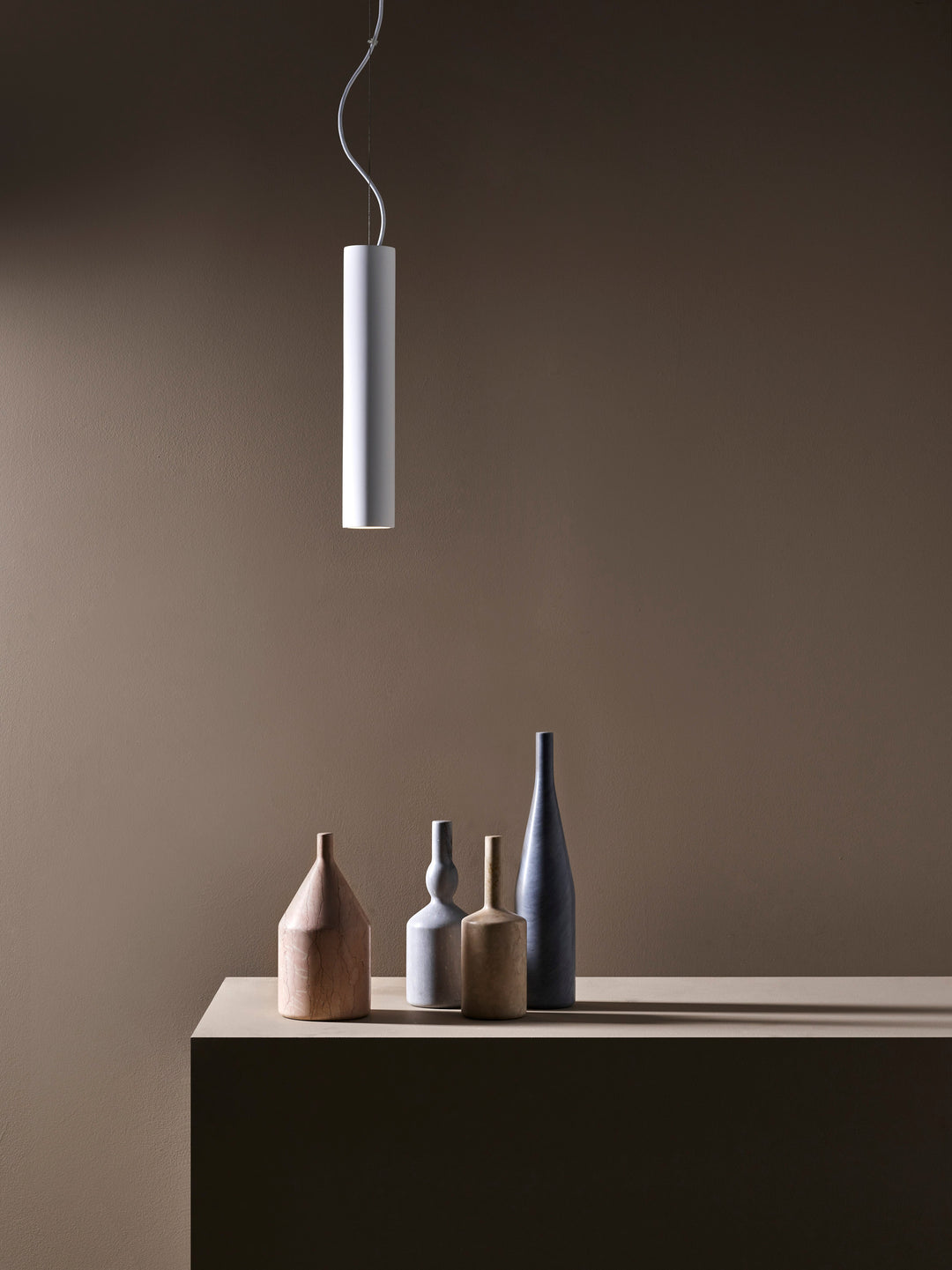 Astro Osca 400 Round pendant over kitchen island, paintable plaster finish