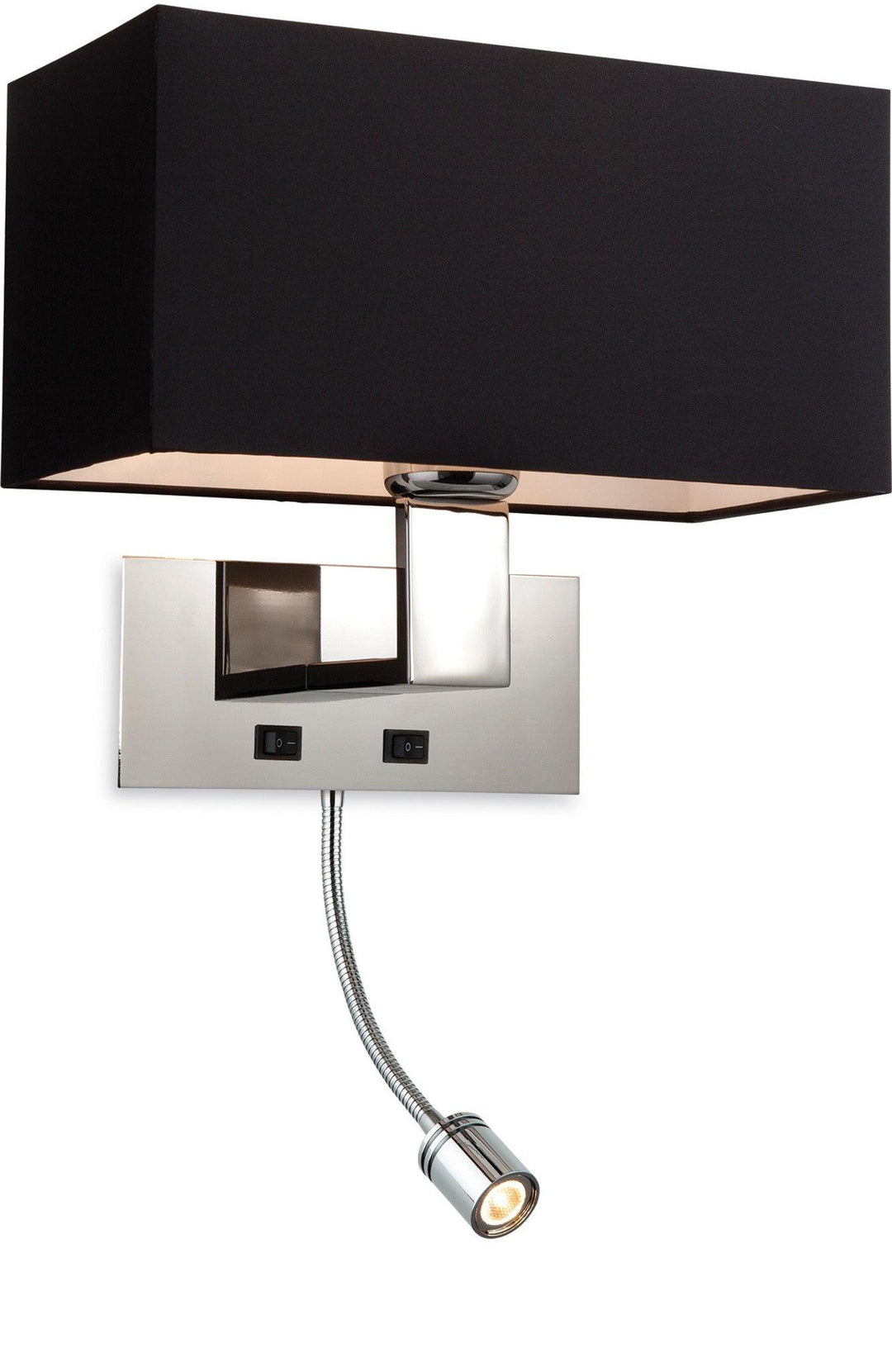 Prince 2 Light Wall (Switched) Polished St/Steel with Black Shade - Prisma Lighting