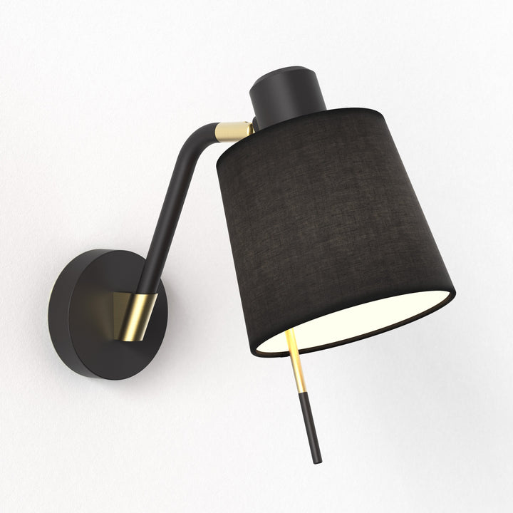 Astro Edward Wall Light in Matt Black with Gold joint, adjustable arm and 155 mm shade size