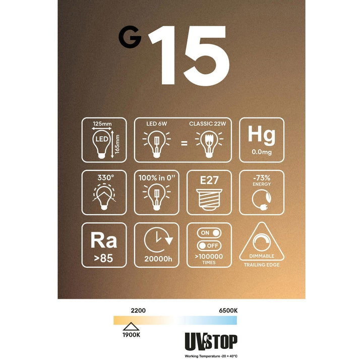 LED Smoky Light Bulb G125 6W 220LM E27 1900K Dimmable