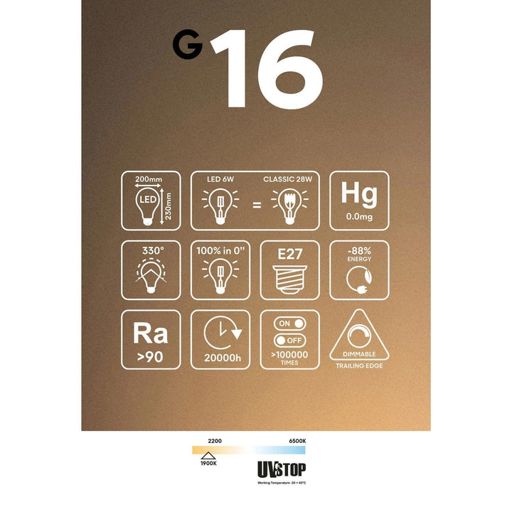 LED Smoky Light Bulb G200 6W 300LM E27 1900K Dimmable