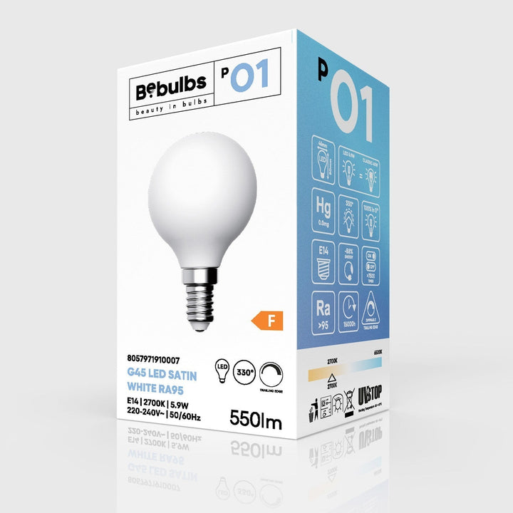 LED Porcelain Mini Globe Bulb G45 5.9W 550LM E14 Satin 2700K RA95 Dimmable