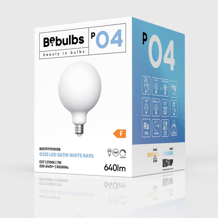 LED Porcelain Extra Large Globe Bulb G125 7W 640LM E27 Satin 2700K RA95 Dimmable