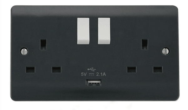 Mode Part M 13A 2 Gang Switched Socket With 2.1A USB Outlet (Twin Earth) - Prisma Lighting