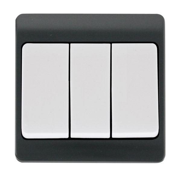 Mode Part M 10AX 250V 3 Gang Wide Rocker Switch - Prisma Lighting