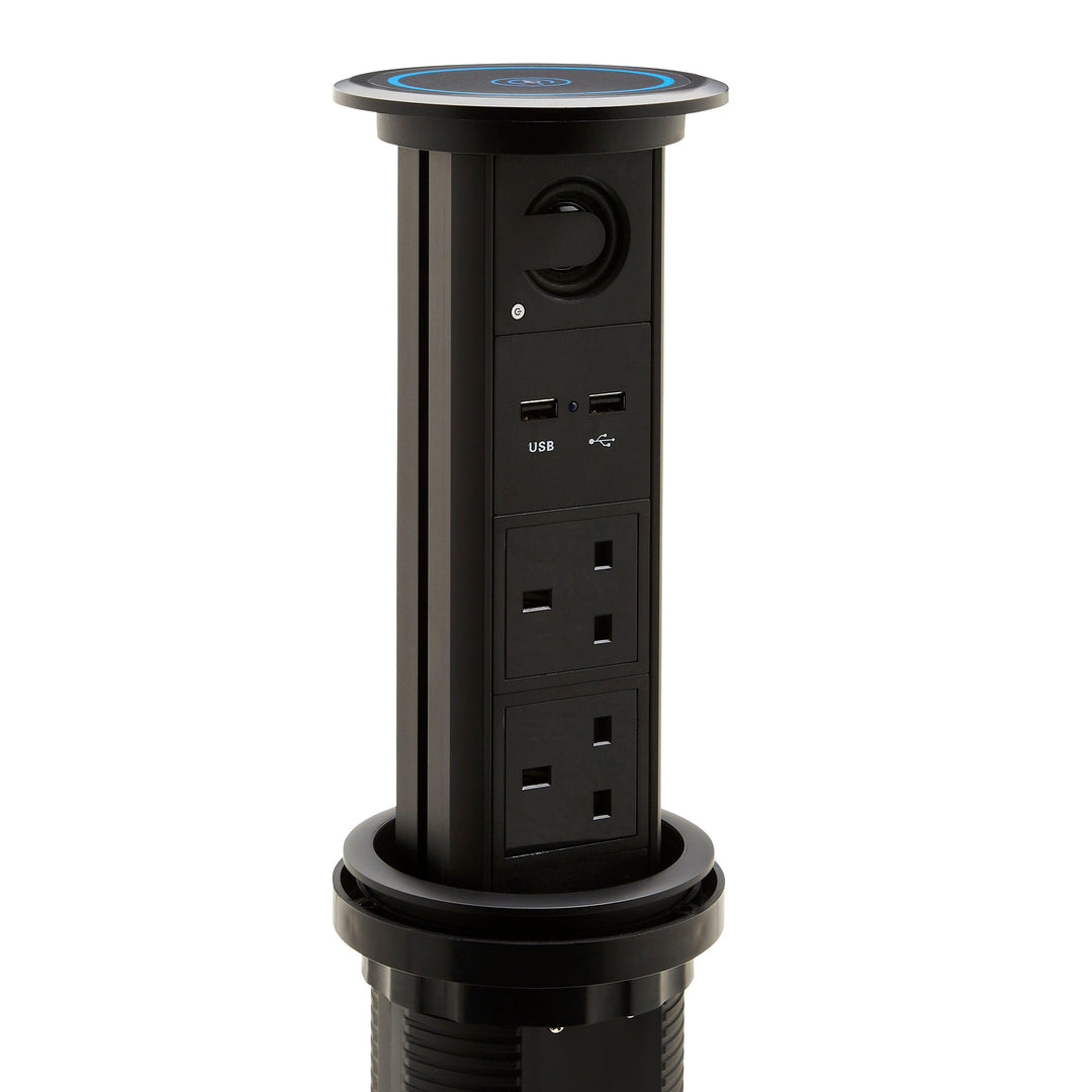 Konect 2 way Motor Ext Soc Qi Charg Plate+2 USB Port - Prisma Lighting