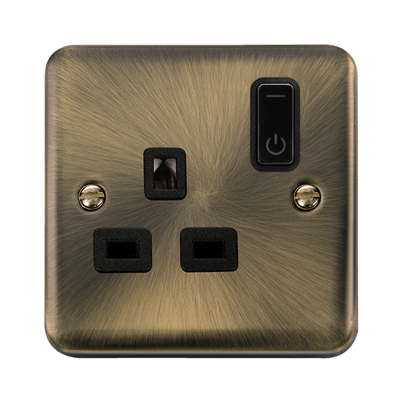 Click Smart+ Ingot Deco+ 13A Single Gang RF Smart Socket in Antique Brass & Black - Prisma Lighting