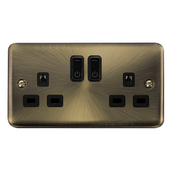 Click Smart+ Ingot Deco+ 13A Double Gang RF Smart Socket in Antique Brass & Black - Prisma Lighting