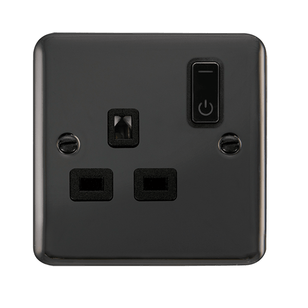 Click Smart+ Ingot Deco+ 13A Single Gang RF Smart Socket in Brushed Nickel & Black - Prisma Lighting
