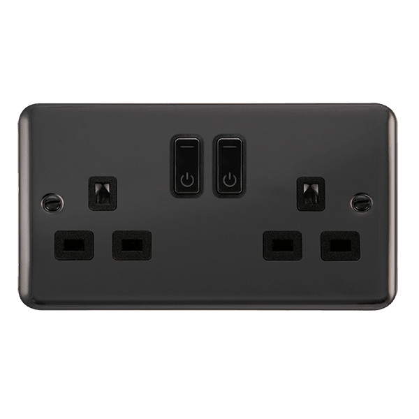 Click Smart+ Ingot Deco+ 13A Double Gang RF Smart Socket in Brushed Nickel & Black - Prisma Lighting