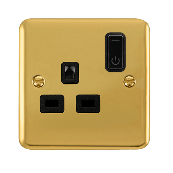 Click Smart+ Ingot Deco+ 13A Single Gang RF Smart Socket in Brushed Brass & Black - Prisma Lighting