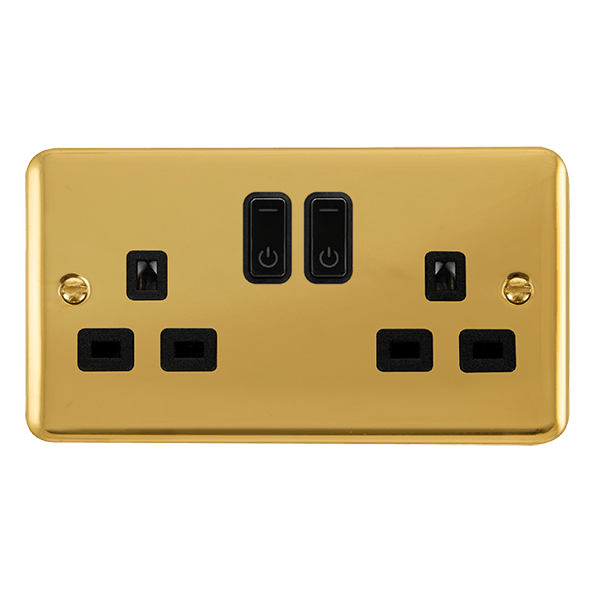 Click Smart+ Ingot Deco+ 13A Double Gang RF Smart Socket in Brushed Brass & Black - Prisma Lighting