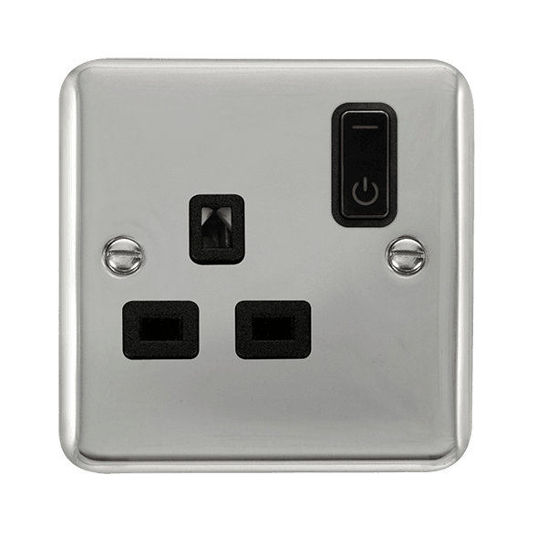 Click Smart+ Ingot Deco+ 13A Single Gang RF Smart Socket in Chrome & Black - Prisma Lighting