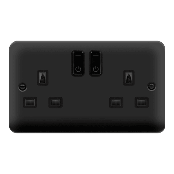 Click Smart+ Ingot Deco+ 13A Double Gang RF Smart Socket in Matt Black - Prisma Lighting