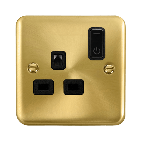 Click Smart+ Ingot Deco+ 13A Single Gang RF Smart Socket in Satin Brass & Black - Prisma Lighting