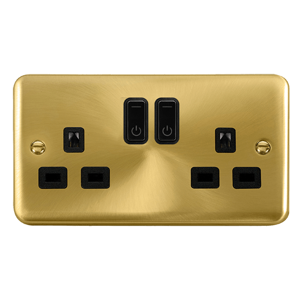 Click Smart+ Ingot Deco+ 13A Double Gang RF Smart Socket in Satin Brass & Black - Prisma Lighting