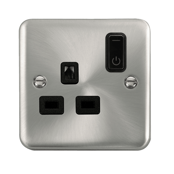 Click Smart+ Ingot Deco+ 13A Single Gang RF Smart Socket in Satin Chrome & Black - Prisma Lighting