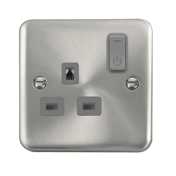 Click Smart+ Ingot Deco+ 13A Single Gang RF Smart Socket in Satin Chrome & Grey - Prisma Lighting