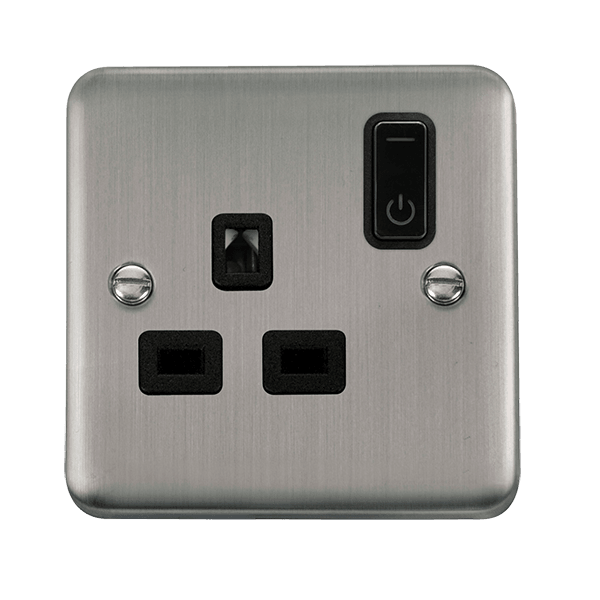 Click Smart+ Ingot Deco+ 13A Single Gang RF Smart Socket in Stainless Steel & Black - Prisma Lighting
