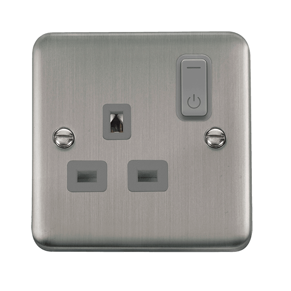 Click Smart+ Ingot Deco+ 13A Single Gang RF Smart Socket in Stainless Steel & Grey - Prisma Lighting