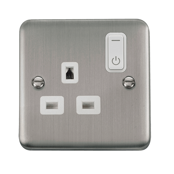 Click Smart+ Ingot Deco+ 13A Single Gang RF Smart Socket in Stainless Steel & White - Prisma Lighting