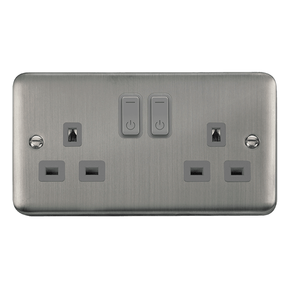 Click Smart+ Ingot Deco+ 13A Double Gang RF Smart Socket in Stainless Steel & Grey - Prisma Lighting
